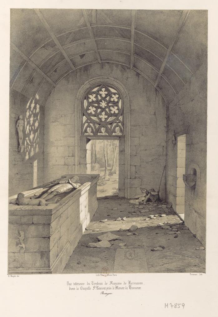 Gravure de 1846 de la chapelle de Troménec